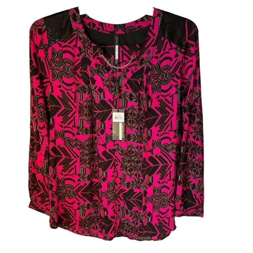 Plenty by Tracy Reese Fuchsia Laminated Yoke Peasant Blouse, NWT. M. Anthro, Rev